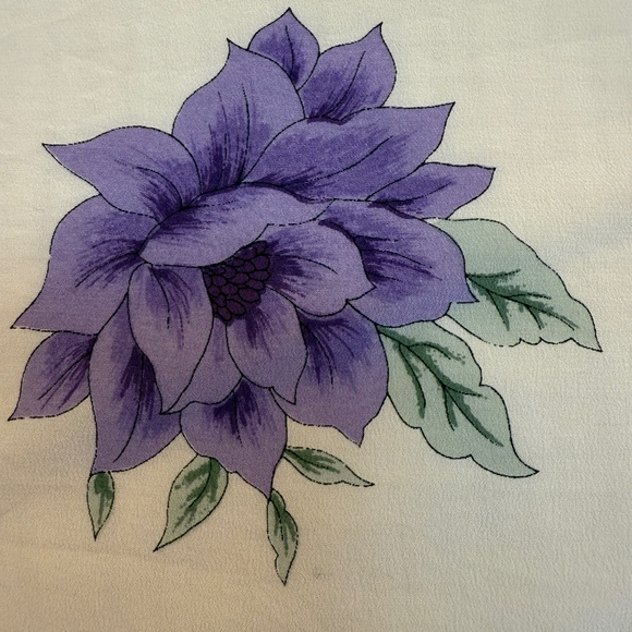 Vintage Gu Yun He 100% Silk Scarf - Purple & Gold Floral - Hand Rolled Edges - Picture 7 of 11